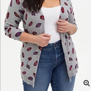 LIGHT HEATHER GREY LIPS BOYFRIEND CARDIGAN SWEATER